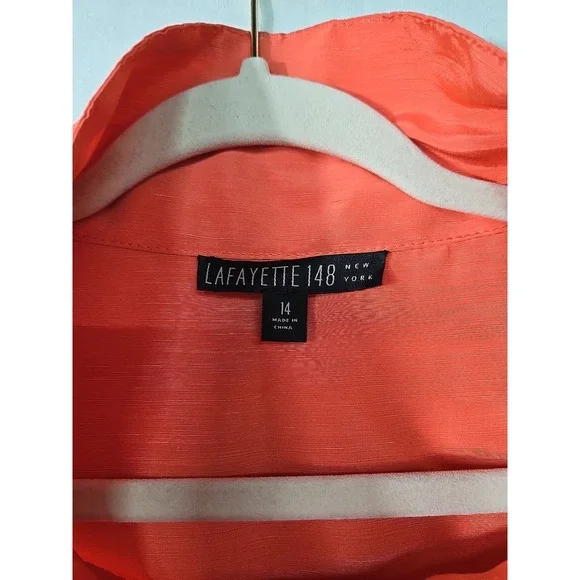 Lafayette 148 Jacket Women's 14 Deep Coral Linen Blend 3/4 Sleeve Blazer Shimmer